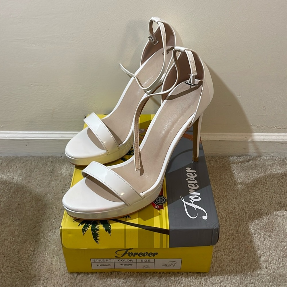 White Open Toe Patent Leather Heels (SOLD)